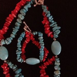 Coral and Turquoise necklace and bracelet