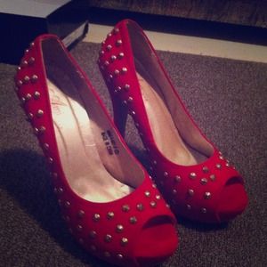 Red heels with gold studs