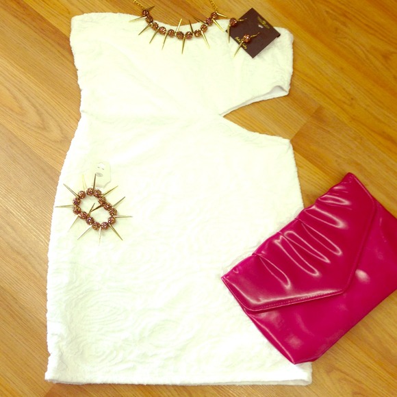 White stretch mini dress w/side cutout