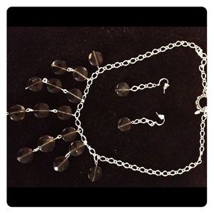 Silver plated smokey quartz necklace set