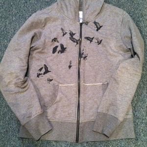 Grey Hoodie with Black Bird Detailing