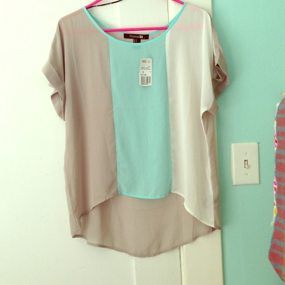 Forever 21 Mint Blue Color Block Blouse NWT