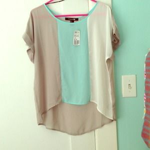 Forever 21 Mint Blue Color Block Blouse NWT