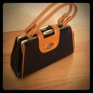 Vintage black, camel trim purse