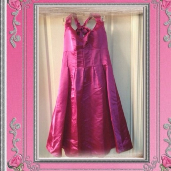 Fuchsia, Silk, A Line Halter Dress