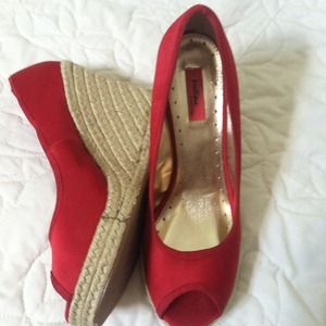 Size 9 Red Nordstrom boutique peep toe wedge