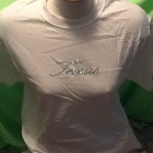 White tee with rhinestones
