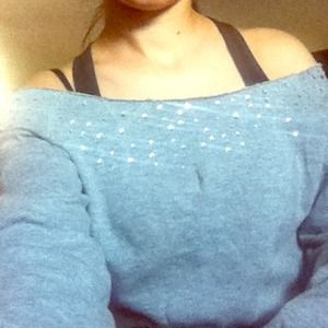 Grey rhinestone off shoulder sweater