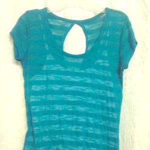 Blue-green sheer stripped top, white tank attached