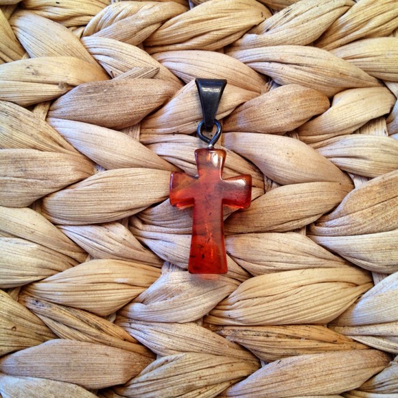 SOLD in a bundleAmber cross pendant, Krakow
