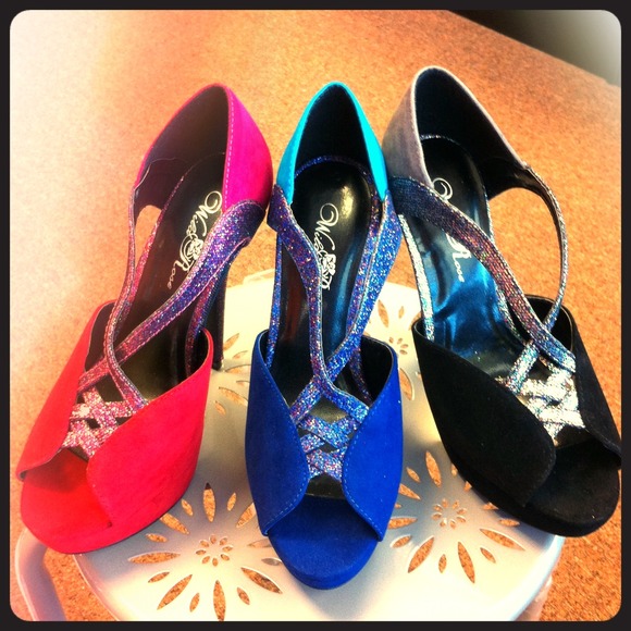 Black, red, and purple velvet sparkle heel