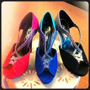 Black, red, and purple velvet sparkle heel