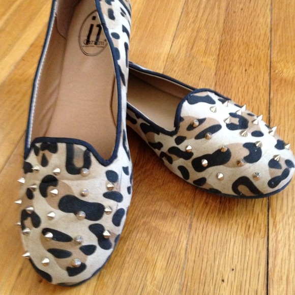 Shoes - Leopard print spiked loafers