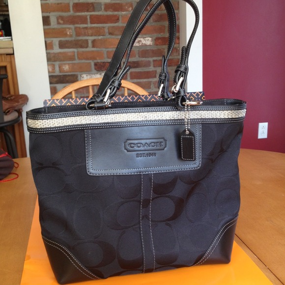 Coach Handbags - COACH black tote bag with silver beading on top