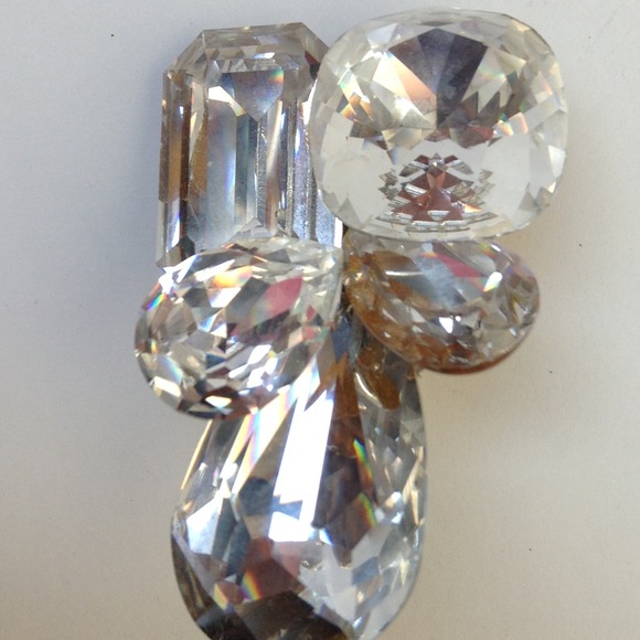 Vintage | 2" Crystal Clip Earrings - Picture 3 of 4