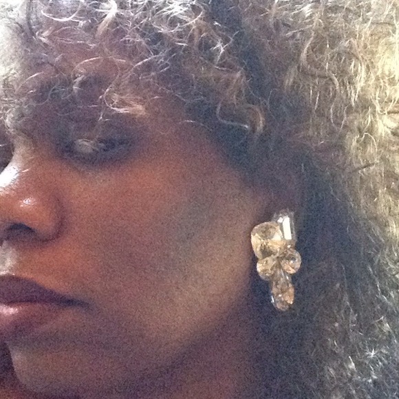 Vintage | 2" Crystal Clip Earrings - Picture 2 of 4