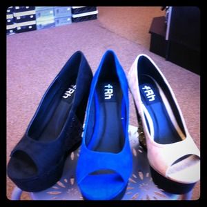 Royal blue, black, taupe wedges