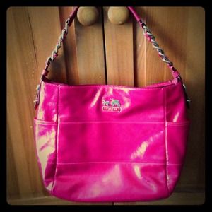 Coach hot pink patent leather purse