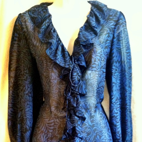 SOLD 💙 Peasant Blue and Black Ruffled Top!
