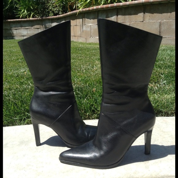 Black Soft Leather Mid Calf Boots