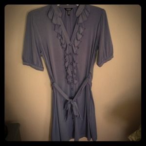Light blue ruffle front dress with buttons