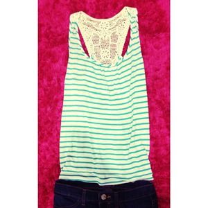 Aqua striped tank with lace back!💙