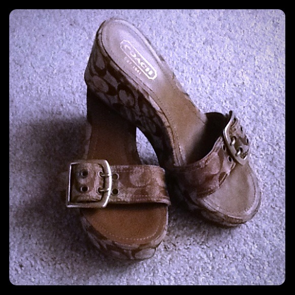 Tan/Brown Coach slides