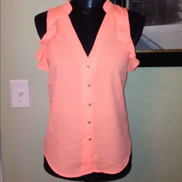 SOLD H and M bright coral ruffle button down top