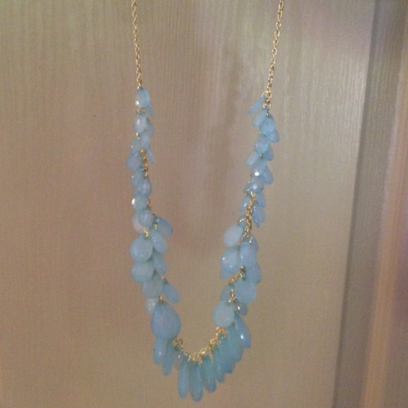 Aquamarine dangle beaded necklace, gold accents