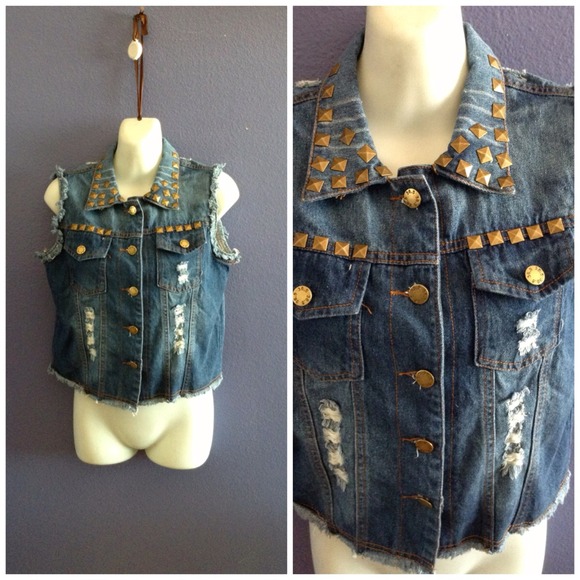 Denim vest with gold studs