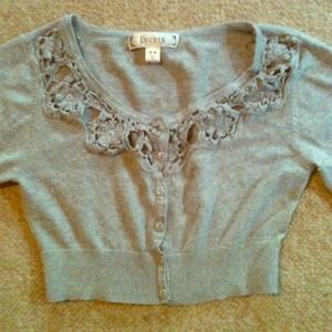 Gray Cropped Button Up Sweater.