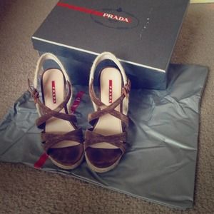 Authentic Prada wedge sandal brown suede size 35EU