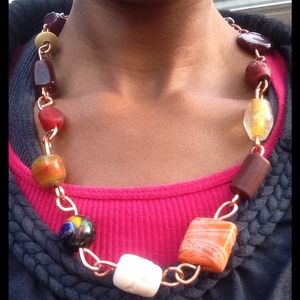 Chunky necklace copper & glass & stone beads