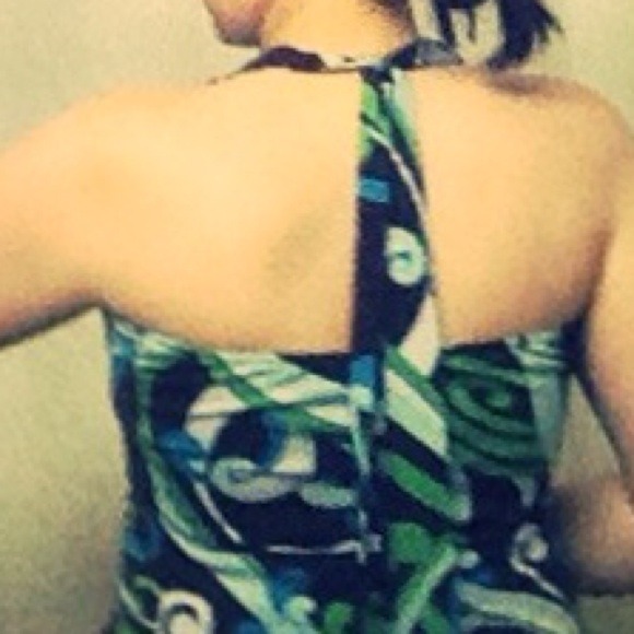 Blue, green, & brown patterned top with gold studs - Picture 2 of 2