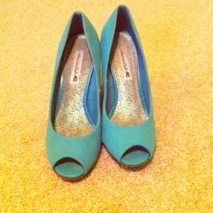 Turquoise Peep-toe Wedges