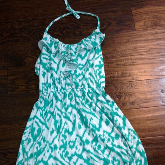 Teal and White Tiger Eyed Pattern Halter Dress - Picture 2 of 3