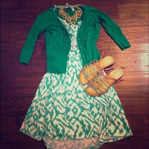 Teal and White Tiger Eyed Pattern Halter Dress