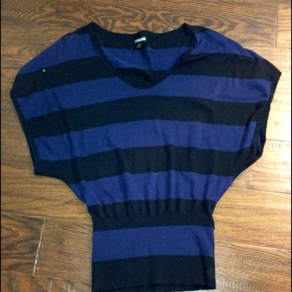 Black and Navy Striped Stretchy Cotton Blouse - Picture 2 of 2
