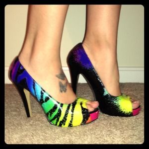Neon zebra heels