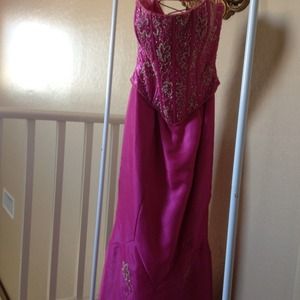 Strapless magenta evening gown