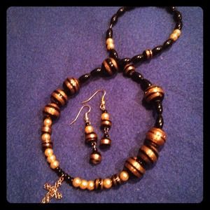 Rose gold plated cross necklace and earrings!