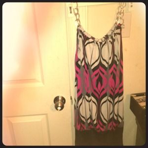 Knee length pink black and white dress