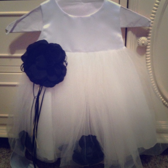 White with black flowers flower girl dress