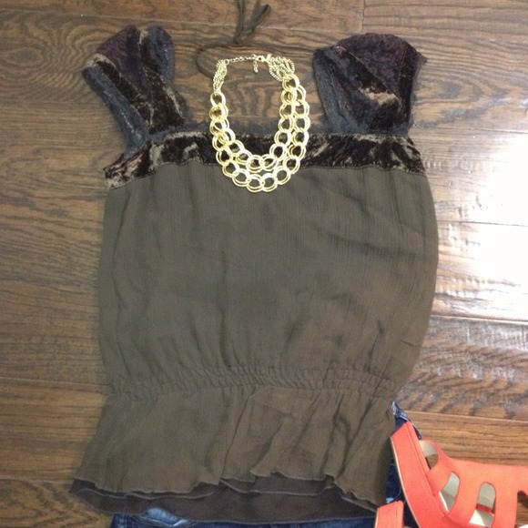 Brown Silk Velvet Cap Sleeve Blouse - Picture 1 of 3