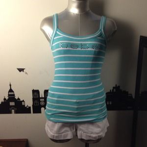 ⛔Reduced⛔Bebe tank, teal and white w/bling logo