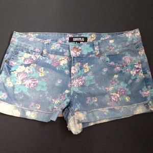 Floral denim shorts
