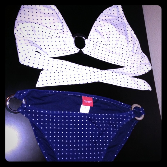 NEW Esprit Bikini Navy blue & white polka dots