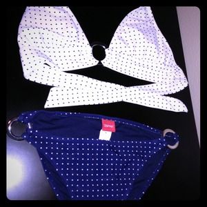 NEW Esprit Bikini Navy blue & white polka dots
