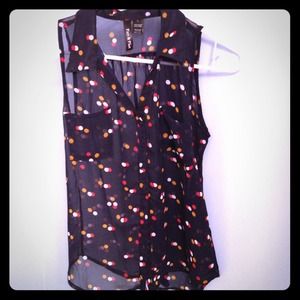 Sheer navy sleeveless shirt with collar