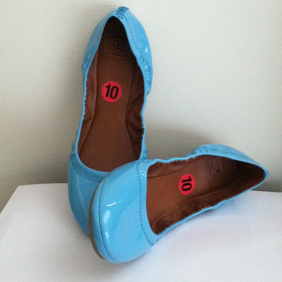 Teal patent leather flats